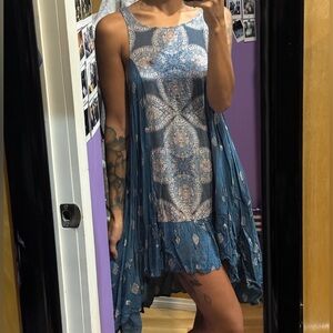 Free People Blue Paisley Mini Swing Dress